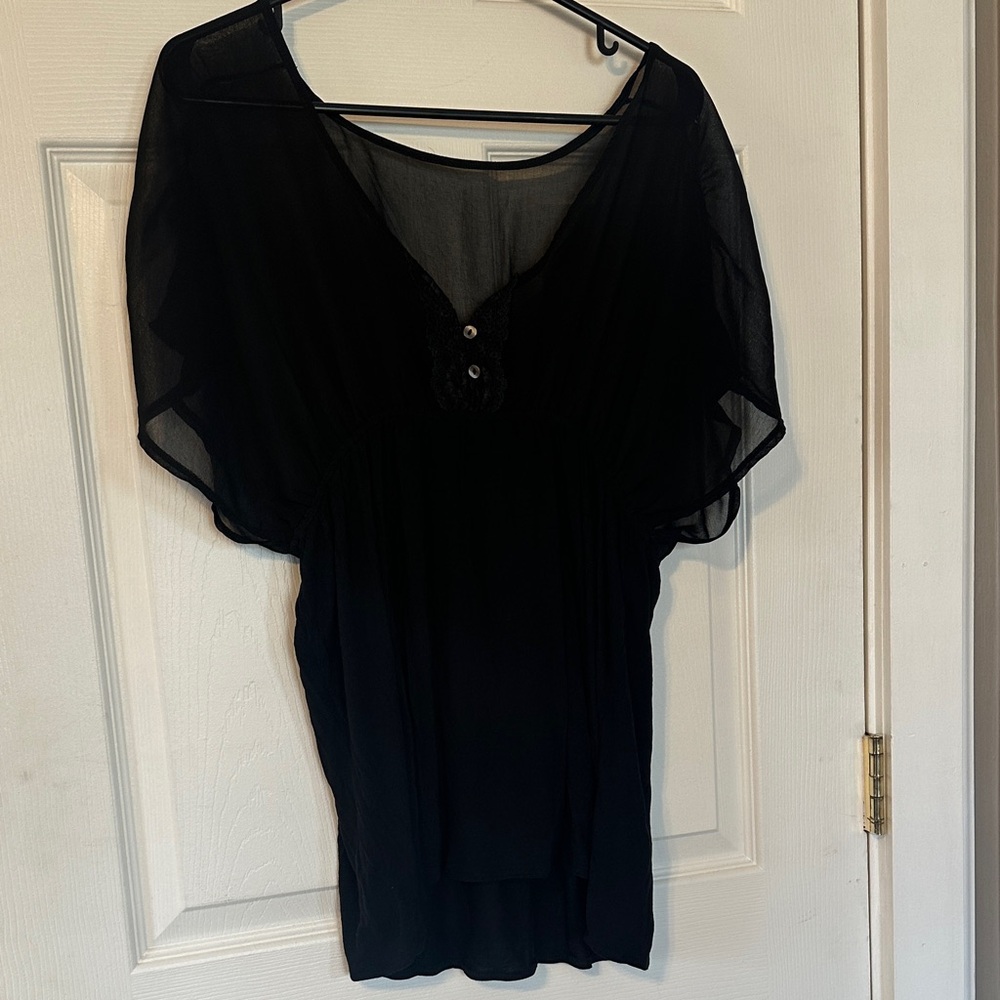Target Black Sheer Flutter-Sleeve Tunic Top